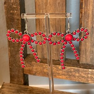 New - Red Bow Dangle Earrings
